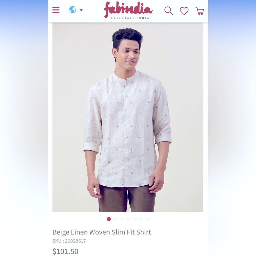 🏷️ Fabindia linen slimfit long sleeve button down shirt size 40 NWT 🏷️